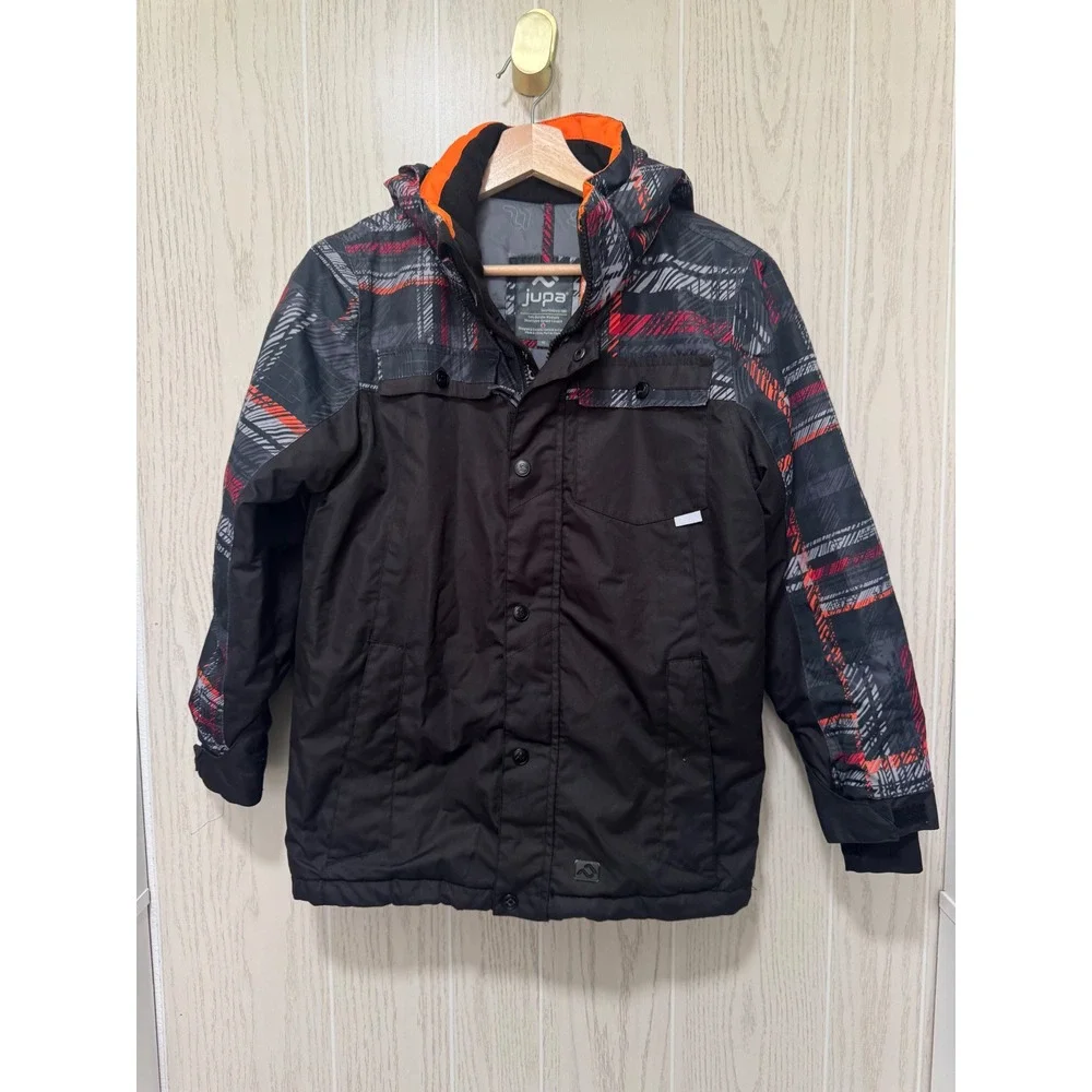 Jupa Kids Ski Jacket Black Red Plaid Insulated Snowboard Coat Size 10 Dridux